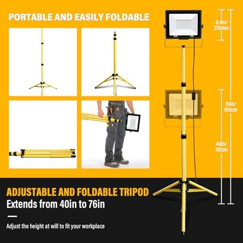 Willpower 100W Tripod Stand LED Work Light, 10000LM LED Floodlight Portable Job Site Light 110V Outdoor Indoor for Workshop Garage Construction Basement with 5 Meter Power Cord IP66 6000K - Image 5