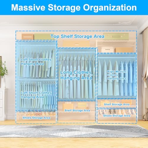Ulif E13C Pro Heavy Duty Closet Organizer System，Freestanding Clothing Racks for Hanging Clothes，Adjustable Garment Rack 75" W x16 D x77 H Hold 1000lbs，White Rack with White Dustproof Cover - Image 3