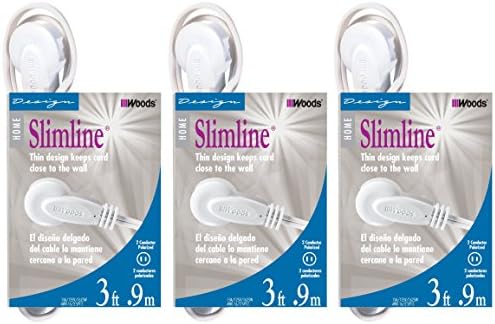 Woods Slimline Extension Cord - 16/3 Indoor Flat Plug with Right Angled Design - 3 Polarized Outlets - PVC Jacket - Space Saving - Neutral White - 16 Gauge - 3 Feet (Pack of 12) by Woods