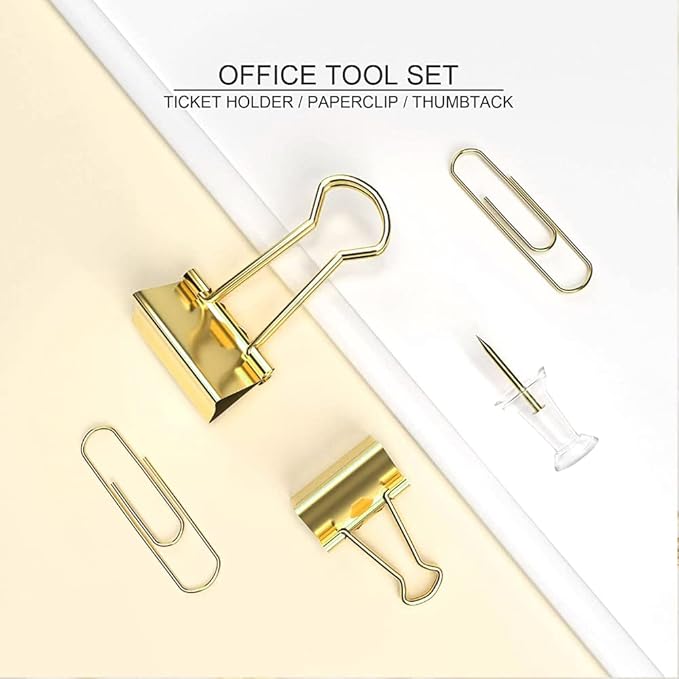 Gold Paper Binder and Clips Set, Metal Assorted Sized Binders - Image 5