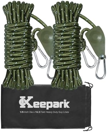 Camping Ropes Guy Line - Tarp Tie Down Ropes with Ratchet System, Pulley & Reinforced Metal Gear - Adjustable Heavy Duty Guy Lines for Canopy Tent, Quick Setup Outdoor Strap-4Pack - 6Pack by Keepark