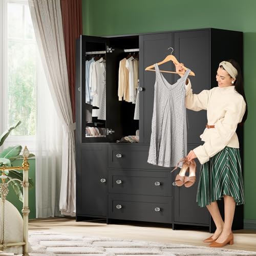 VOWNER 71" Armoire Wardrobe Closet with Drawers and Mirror, 6 Doors - Image 3