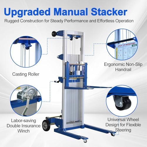 2PCS Material Lift Winch Stacker, 1.97"-122" Height Range, 400 lbs Capacity, Adjustable Straddle Hand Winch Lift Trucks for Warehouse, Factory, 42.90" L x 43.30" W - Image 3