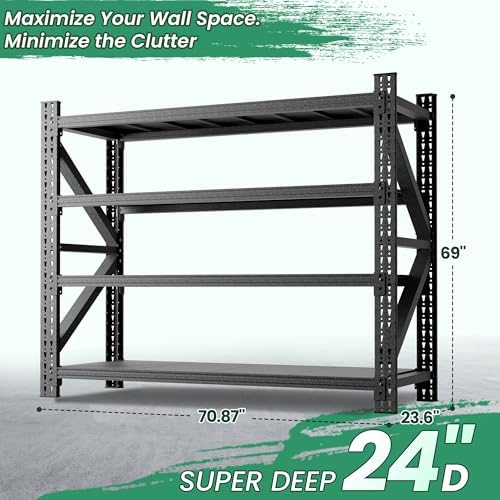 4-Tier Heavy Duty Garage Shelving,Industrial Shelving for Home & Business,Garage Storage Racks Heavy Duty Steel Shelves,Ultra-Wide Metal Rack for Garage Walls,Workshop,Office,Basement - Image 3
