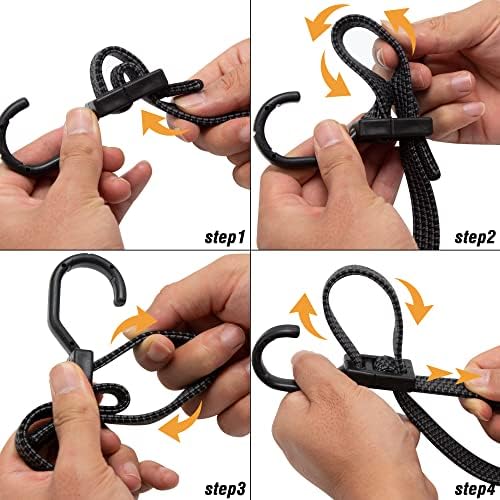 Bungee Cords, Flat Adjustable Bungee Cords with Hooks Heavy Duty 48 Inch, Elastic Rubber Black Bungee Straps with Buckle Hooks for Outdoor, Camping, Tarps, Bike Rack, Tent, Truck, 6 Pack - Image 5