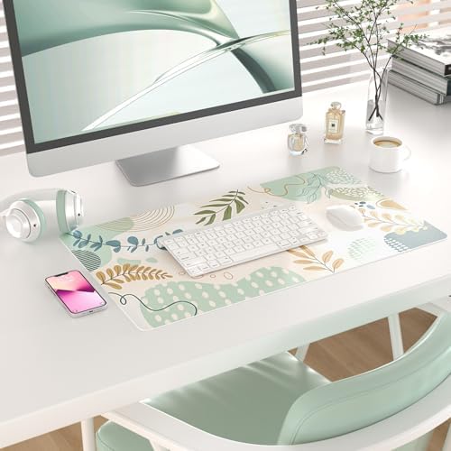 Faux Leather Large Mouse Pad, Office Desk Mat, 23.6"x13.8", Botanical - Image 2