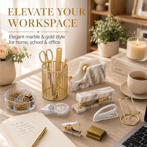 Office Desk Supplies Accessories Women - Women Marble Desk Decor Set Gold - Image 3