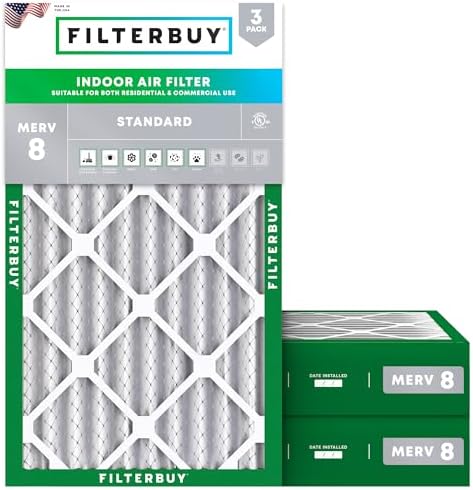 Filterbuy 12x20x4 Air Filter MERV 8 Dust & Allergy Defense (3-Pack) by Filterbuy