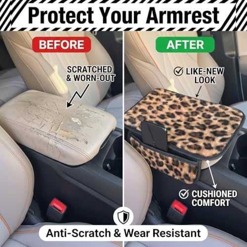 Fluffy Leopard Car Center Console Cover,Brown - Image 3