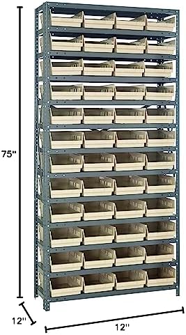 Quantum Storage Systems 1275-107IV Solid Heavy Duty 13 Shelves 48 Economy Ivory Bins 75" H x 36" W x 12" D - Image 2