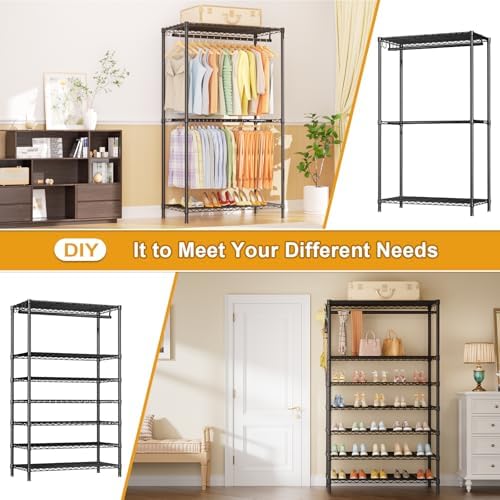 Ulif E13C Max Heavy Duty Closet Organizer System，Freestanding Clothing Racks for Hanging Clothes，Adjustable Garment Rack 86" W x16 D x77 H Hold 1100 lbs，Black Rack with Black Dustproof Cover - Image 5