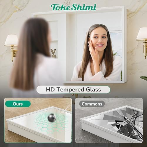 TokeShimi 16 x 20 White Recessed Medicine Cabinet with Mirror, Assembly Required, Bathroom Medicine Cabinet with Mirror, Stepless Adjustable Shelves, Beveled Aluminum Frame, DTC Hinge - Image 6