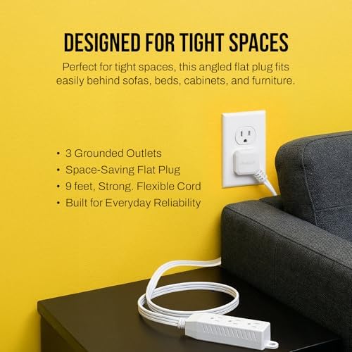STANLEY CordMax Home Extension Cord 3 Grounded Outlets 9 Ft Flat Plug Design Flexible 125V/13A 1625W Cord ETL Listed White for Indoor Use - Image 6