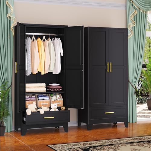 GAIOUS Metal Armoire Wardrobe Closet Cabinet with 2 Doors and Drawer, 71" by GAIOUS