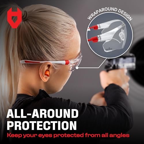 NoCry Safety Glasses with Clear Anti Fog Scratch Resistant Wrap-Around Lenses and No-Slip Grips, UV Protection. Adjustable, White & Red Frames (10 pack) - Image 6