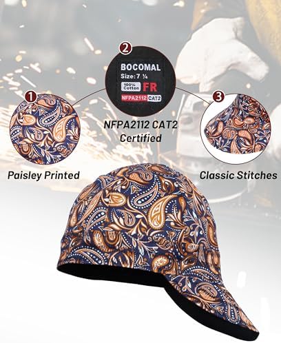 BOCOMAL FR Welding Cap Paisley Printed CAT2 Midweight 6 Pannel Welder Caps - Image 3