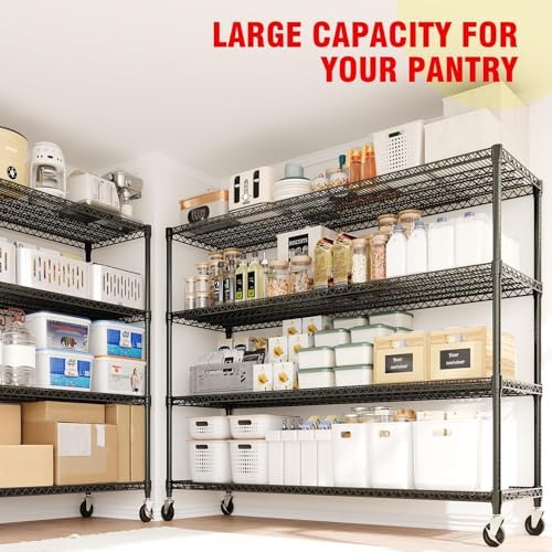 73.8" H Storage Shelves 4-Tiers Heavy Duty Shelving Unit with Wheels, 2640LBS Garage Shelving for Pantry Garage Kitchen Home Commercial, 73.8" H x 59" W x 23.9" D - Image 6
