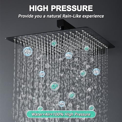 KOJOX 12 Inch Matte Black Shower System with Rain Head & Handheld,Valve Kit - Image 2