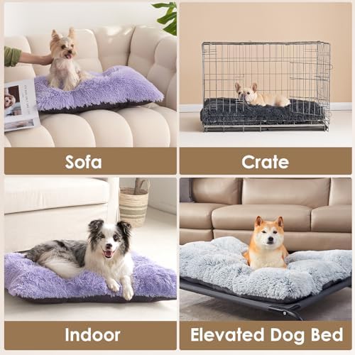 EHEYCIGA Fluffy Dog Crate Bed for Large Dogs, Plush Faux Fur Pad, Purple - Image 4