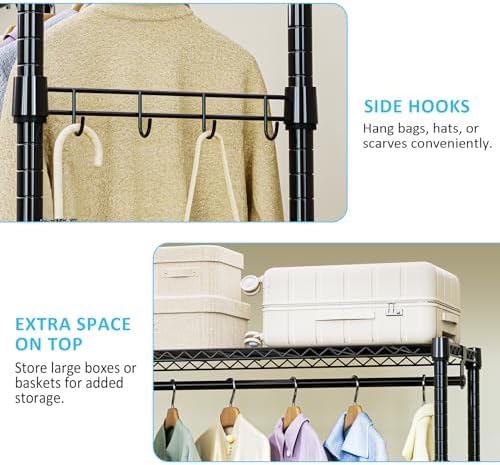 IZEUK Heavy Duty Rolling Garment Rack Wire Clothes Rack for Hanging Clothes (Black, 3 Tier with 2 Rod, 29.5" W x 15.7" D x 75" H) - Image 4