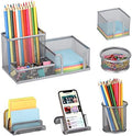 Desk Organizers Set with Mesh Pen Holder Cup, Silver by Zqanve