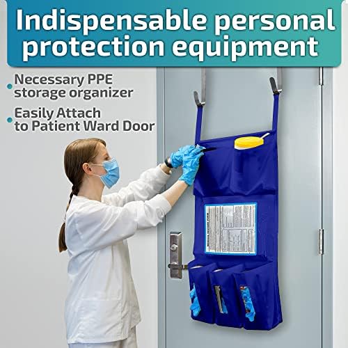 Personal Protective Equipment (PPE) Isolation Door Caddy, Nylon Oxford NFPA-701 Large Scale Flame Retardant Coating 18.5 X 31 Inch, Included 2 Hooks - Royal Blue - Image 2