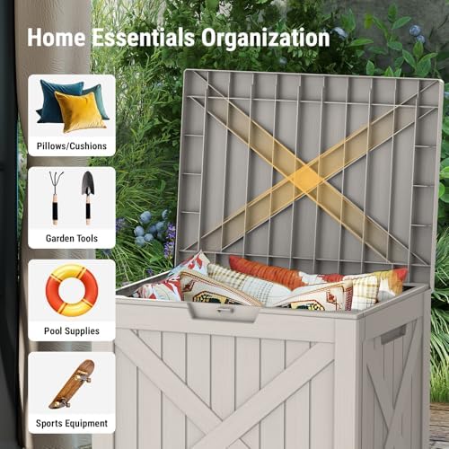 Mars Villa 31 Gallon Deck Box, Waterproof Outdoor Storage Box, Grey - Image 4