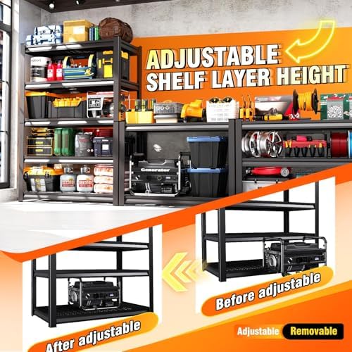 3Pack-78 ''H Storage Shelves, 45.6‘’W Garage Shelving, Adjustable Garage Shelves, 3000lbs Heavy Duty Shelving ,5 Tier Garage Storage Shelves,Easy-To-Install Metal Shelf Storage Rack Shelving Unit - Image 6