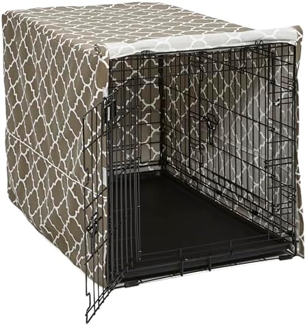 Midwest Homes for Pets Dog Crate Cover with Teflon Fabric Protector, Poly-Cotton Privacy Kennel Cover Fits Most 36-Inch Crates, Brown Designer Print, Washable, Reduces Barking by MidWestHomesForPets