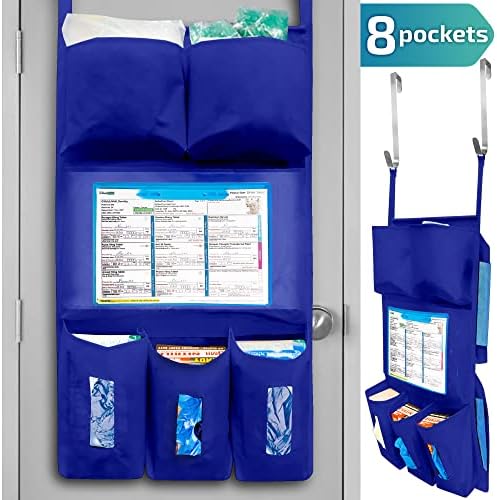 LLC Personal Protective Equipment (PPE) Isolation Door Caddy, Nylon Oxford NFPA-701 Large Scale Flame Retardant Coating 18.5 X 31 Inch, Included 2 Hooks - Blue with Back Pockets - Image 7