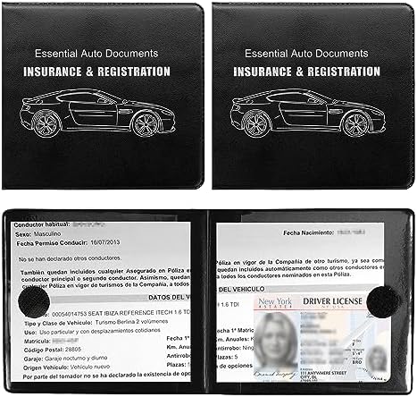 Ziciner Car Registration Insurance Holder, 2Pack Essential Auto Card Document Glove Box Organizer with Touch Fastener, Vehicle Interior Accessories Perfect for Most Car, Truck, SUV (Black/Big Car) by Ziciner
