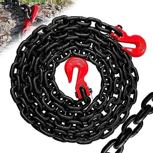 G80 Safety Binder Chain, 3/8"20 FT, 7100 lbs WLL Heavy Duty Tow Chain with Clevis Grab Hooks, Trailer Log Chocker Accessories (Oiled Black) by SENKEYFE
