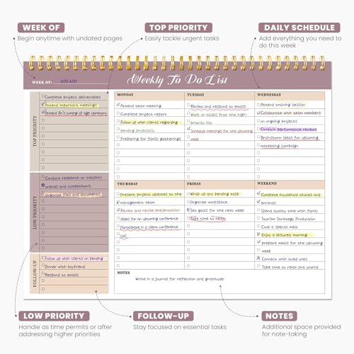 Weekly To Do List Notepad with 52 Undated Sheets（8.5"×11"）6 Pack - Undated Weekly Planner Notepad for Office Desk Accessories and Supplies - Midnight Lilac - Image 3