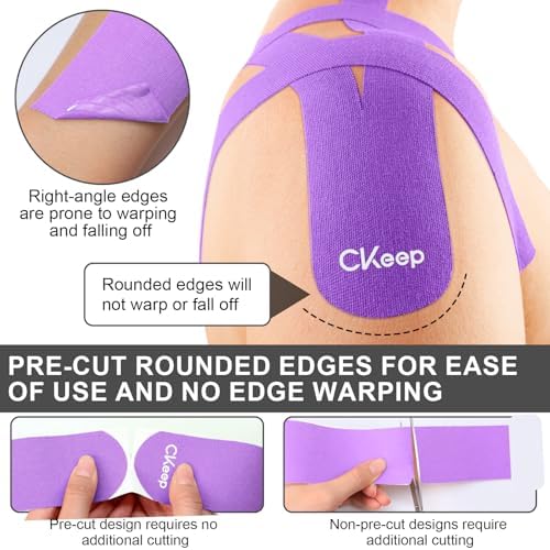 CKeep Kinesiology Tape precut Strips, 40 Count Elastic k Tape, Purple - Image 4