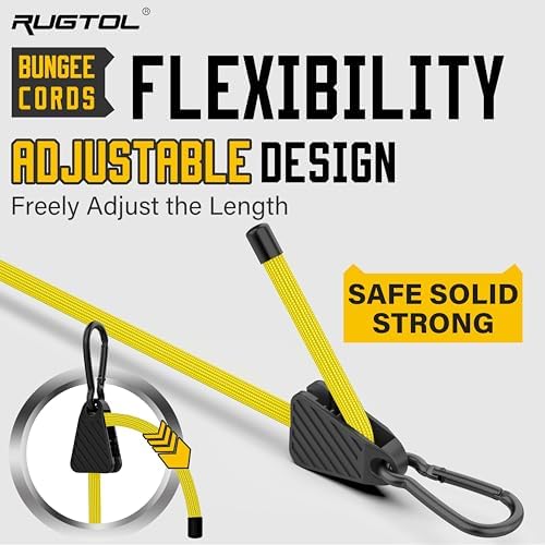 Bungee Cords with Hooks, 48 Inch Adjustable Yellow Bungee Cords with Carabiner Heavy Duty Outdoor, 8mm Thick Easy to Adjust Bungee Rope UV Resistant for Truck Bed, Bike Rack, Camping, 6 Pack - Image 2