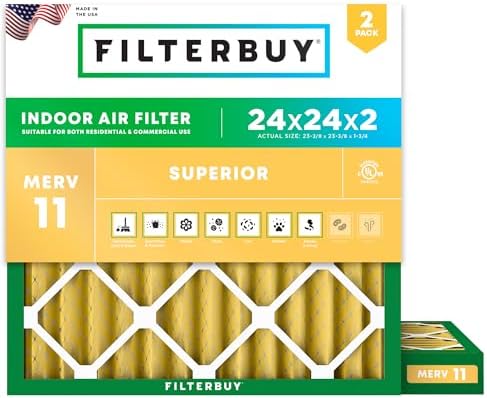 Filterbuy 24x24x2 Air Filter MERV 11 Pet & Allergy Defense (2-Pack) by Filterbuy