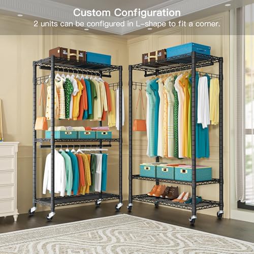 FUTASSI P1 Heavy Duty Garment Rack, Rolling Closet Organizer with Wheels - Image 4