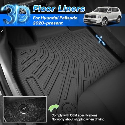 Floor Mats for Hyundai Palisade 2020-2025, Trunk Mat with Back Seat Cover for Palisade Accessories, All Weather Cargo Liner 3 Rows Full Set Carpet Protection - Image 2