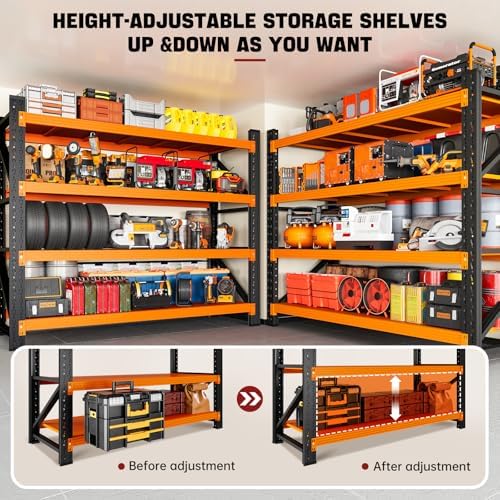 RAVIGIN 3000LBS Storage Shelves, 48" W Garage Shelving Heavy Duty Metal Adjustable Garage Shelves, Shelving Units Industrial Shelving for Warehouse, 48" W x 23.7" D x 70" H,Orange - Image 4