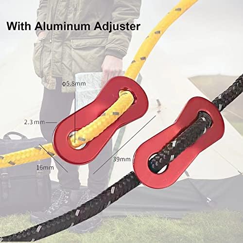 Smithok 8 Pack 4mm Guy Lines Ultralight Tent Cords with Aluminum Adjuster Tensioner Outdoor Camping Guylines Ropes for Tent Tarp,Camping,Hiking Backpacking (Black) - Image 3