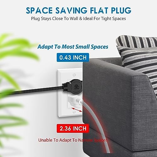 K KASONIC 12 FT Twin Extension Cord Power Strip, 3 Prong Flat Plug, Black - Image 3