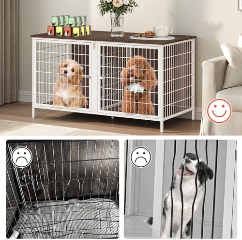 MAHANCRIS Dog Crate Furniture for 2 Dogs, 43.3" Dog Kennel with Removable Divider, Heavy Sturdy Dog Furniture Style Double Cage for Small Medium Dogs, Indoor Pet House End Table, White and Walnut - Image 6