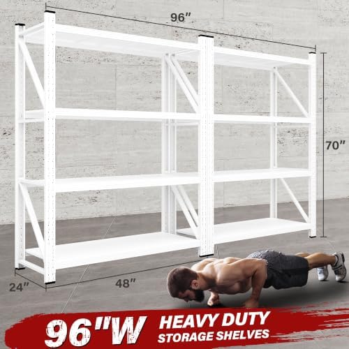 SISESOL Set of 2 48" Wide Heavy Duty Garage Shelving Units,3000LBS 24 Deep Storage Shelves,White Metal Garage Shelves,Large Storage Rack,70 High Steel Shelf,Industrial Shelving for Shop,Warehouse - Image 2