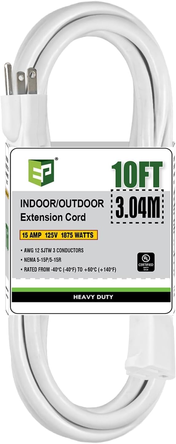 EP 10 Ft Outdoor Extension Cord, 12/3 SJTW Heavy Duty Extension Cable by ENERGYPRO