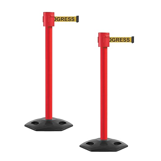 Montour Line MSR760 Set of 2 Retractable Belt Barrier Stanchion, Rubber Base by Montour+Line