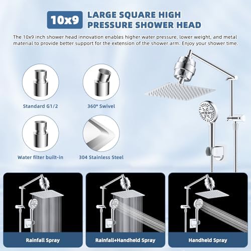 Metal Rain Filtered Shower Head with Handheld, 10" High-Pressure,10-Mode - Image 2