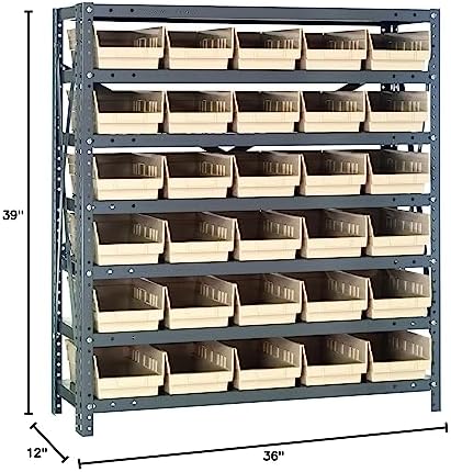 Quantum Storage Systems 1239-102IV Steel Shelving Unit with 4" Shelf Bins, 12" D x 36" W x 39" H, Ivory - Image 2