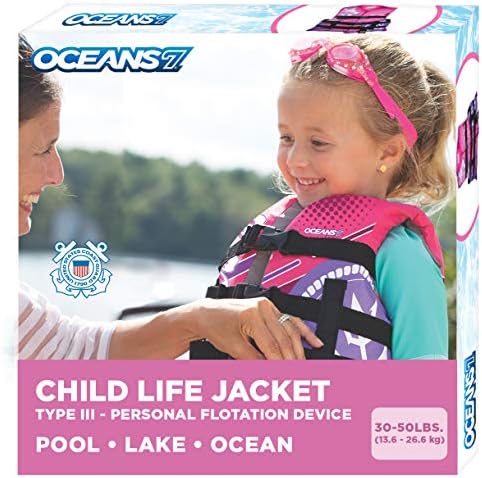 Aqua Oceans 7 Life Jacket for Kids - US Coast Guard Approved Life Vest for Infant, Child & Youth Boys and Girls, Open-Side PFD for Boating, Swimming & Water Sports by Aqua+LEISURE