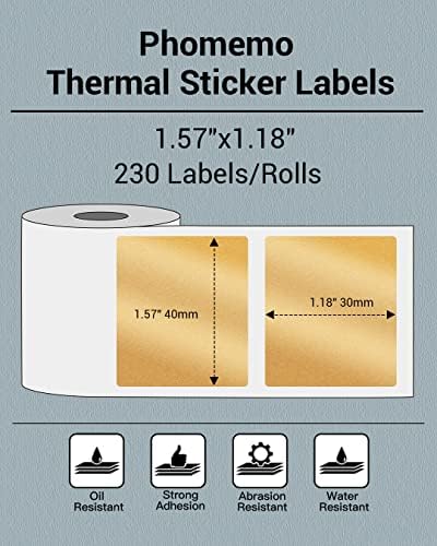Phomemo Labels, 1.97"x 1.18", for M110/M100/M220/M108, Golden, 230 PCS - Image 2