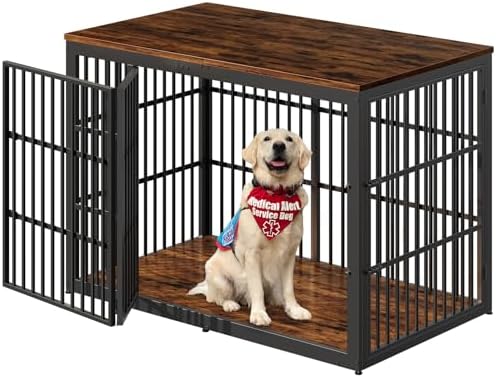 Lyromix 54" Dog Crate Furniture with Foldable Door, Rustic Brown by Lyromix